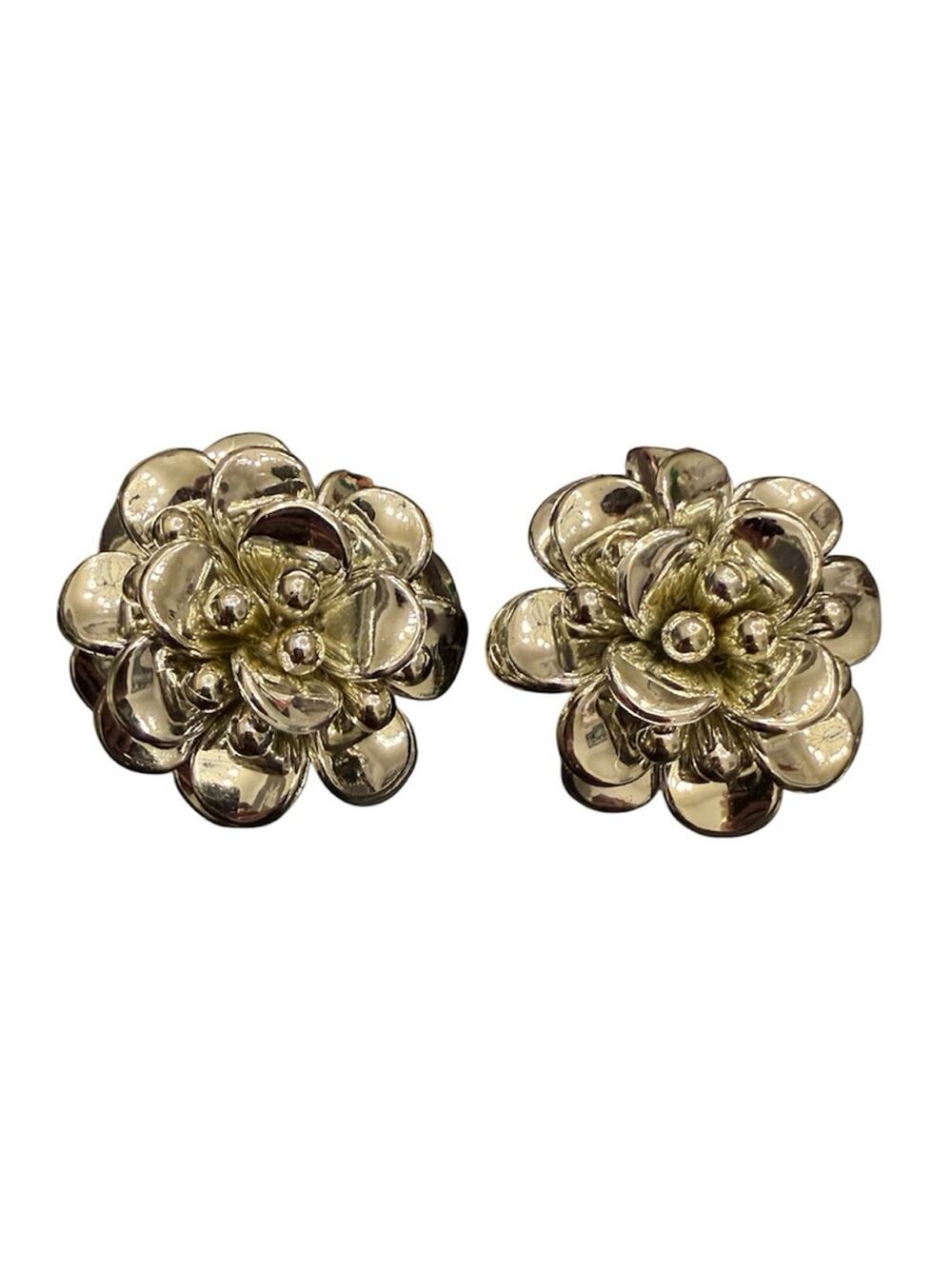 Vintage Pair of Silver Flower Statement Post Earrings Big Chunky Earrings